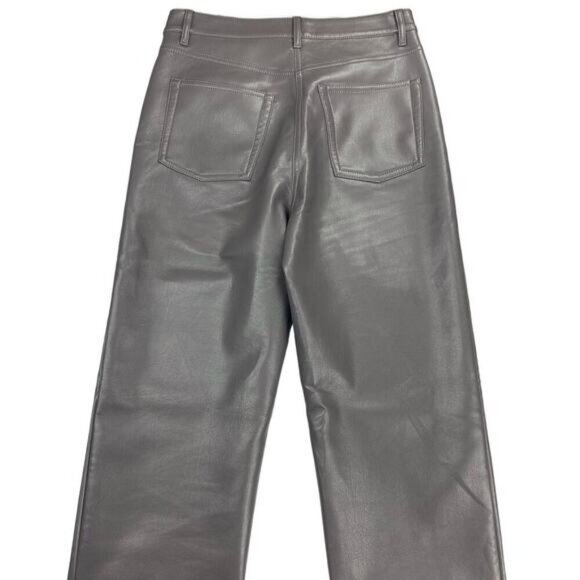 Aritzia Wilfred Melina High Waisted Vegan Leather Peppercorn Gray Pants Size 2 - Picture 6 of 7